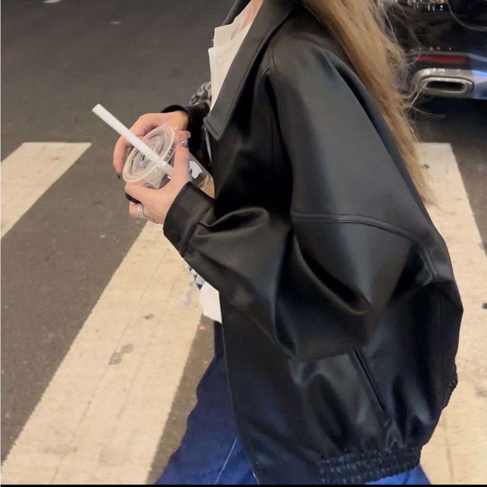 💥Last One💥 Oversized Faux Leather Jacket Vintage Biker Style Trendy Streetwear - Picture 5 of 5